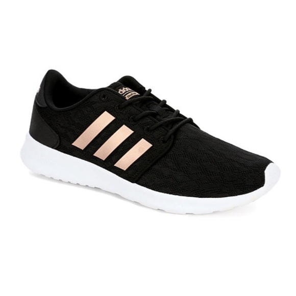 adidas black and rose gold tennis shoes